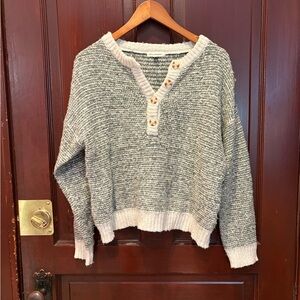 Blu Pepper Gray V-Neck Sweater with Button Accents
